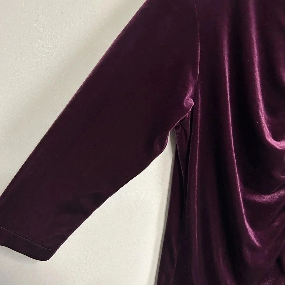 Lands' End  Women’s 14W Purple Velvet Ruched V Neck‎ Top Whimsigoth Witchy - Picture 4 of 13